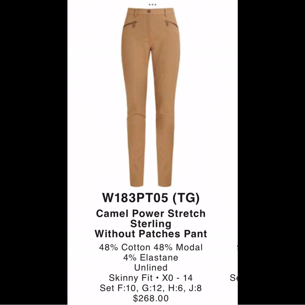 W By Worth Camel Power Stretch Sterling Pant Size 8